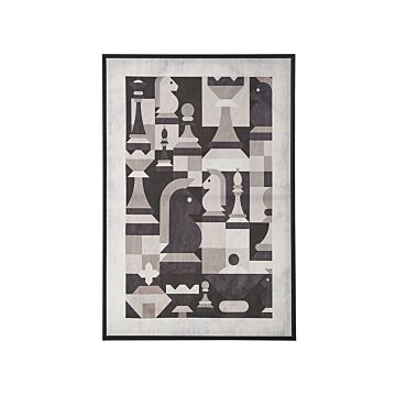 Framed Wall Art Grey Canvas 63 X 93 Cm Geometric Chess Pawn Print Framed Minimalist Modern Beliani