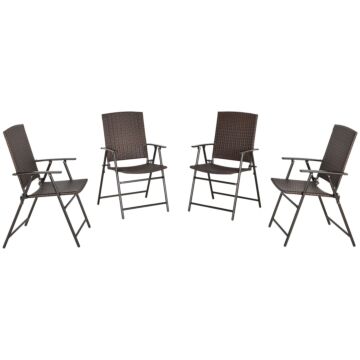 Outsunny 4pcs Rattan Chair Garden Furniture Wicker Foldable Chair Steel Frame For Poolside Garden