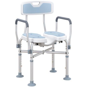 Homcom Shower Chair With Upgraded U-shaped Seat And Reinforced Crossbars, Height Adjustable Padded Bath Chair With Non-slip Feet, Tool-free Assembly, Light Blue