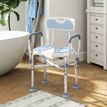 Homcom Shower Chair With Upgraded U-shaped Seat And Reinforced Crossbars, Height Adjustable Padded Bath Chair With Non-slip Feet, Tool-free Assembly, Light Blue