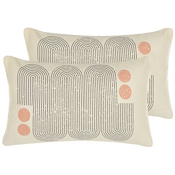 Set Of 2 Decorative Cushions Multicolour Polyester Cotton 30 X 50 Cm Geometric Pattern Paint Print Pillow Decor Accessories Beliani
