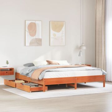 Vidaxl Bed Frame Without Mattress Wax Brown 180x200 Cm Super King Solid Wood Pine