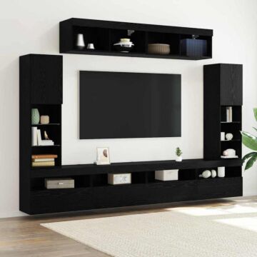 Vidaxl 8 Piece Tv Wall Units With Led Black Oak Engineered Wood