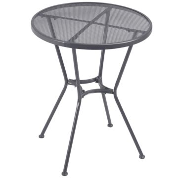 Outsunny 60cm Garden Round Table Metal Outside Bistro Table With Mesh Tabletop For Garden Balcony Deck, Dark Grey
