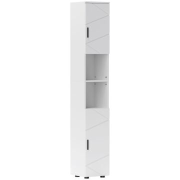 Kleankin Line Embossed Tall Bathroom Storage Cabinet - White