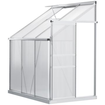 Outsunny Walk-in Greenhouse Lean To Wall Polycarbonate Garden Greenhouse With Adjustable Roof Vent, Rain Gutter And Sliding Door, 6 X 4 Ft