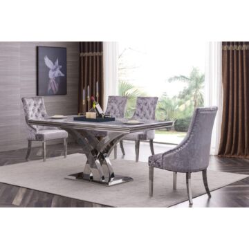 Zenith Velvet Fabric Dining Chair Grey With Stainless Steel Legs