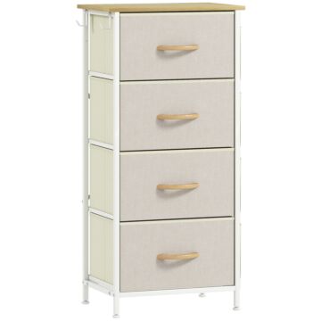 Homcom Chest Of Four Fabric Drawers - Beige