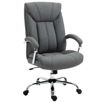 Vinsetto Swivel Chair Linen Fabric Computer Chair With Adjustable Height, Armrests, Swivel Wheels, Grey
