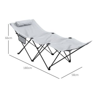 Outsunny Foldable Sun Lounger, Outdoor Tanning Sun Lounger Chair With Side Pocket, Headrest, Oxford Seat, Light Grey