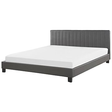 Panel Bed Grey Faux Leather Upholstery Eu Super King Size 6ft With Slatted Base Headboard Beliani