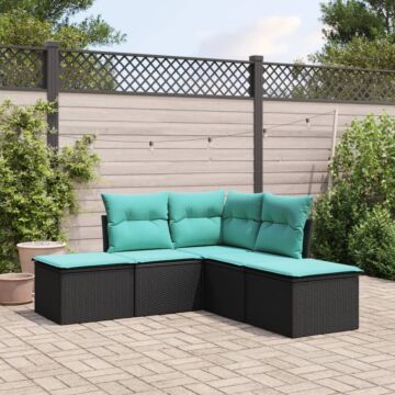 Vidaxl 5 Piece Garden Sofa Set With Cushions Black Poly Rattan