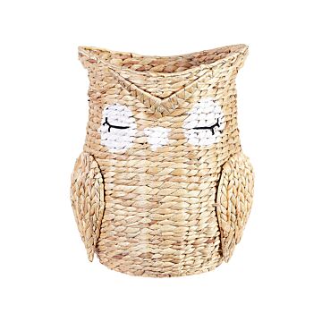 Wicker Owl Basket Natural Water Hyacinth Woven Toy Hamper Child's Room Accessory Beliani