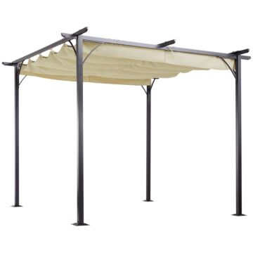 Outsunny 3 X 3(m) Metal Pergola Gazebo Awning Retractable Canopy Outdoor Garden Sun Shade Shelter Marquee Party Bbq Beige