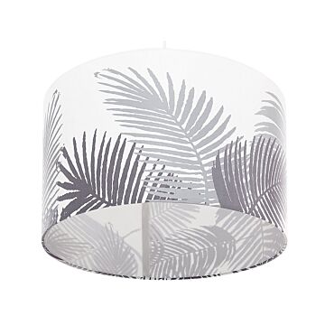 Pendant Lamp White And Grey Fabric Drum Shade Leaf Pattern Ceiling 1-light Beliani