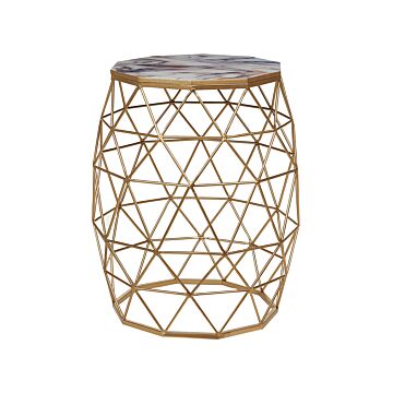 Coffee Table Gold Marble Effect Finish Mdf Tabletop Iron Base Living Room End Table Beliani