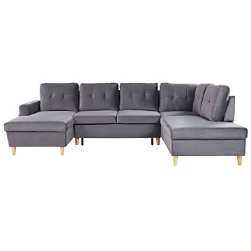 Corner Sofa Bed Grey Velvet Upholstery Storage Ottoman U-shaped 4 Seater Modern Design Beliani