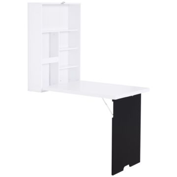 Homcom Folding Wall-mounted Drop-leaf Table With Chalkboard Shelf Multifunction White