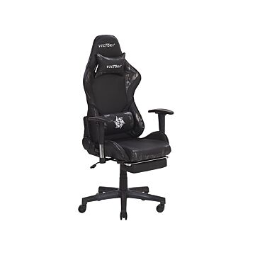 Gaming Chair Black Camo Faux Leather Swivel Adjustable Armrests And Height Footrest Modern Beliani