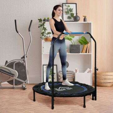 Homcom 40" Foldable Mini Fitness Trampoline, With Adjustable Foam Handle, Blue