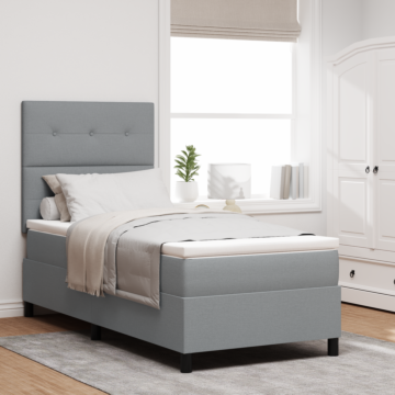 Vidaxl Box Spring Bed With Mattress & Led Light Grey 90x190 Cm Fabric