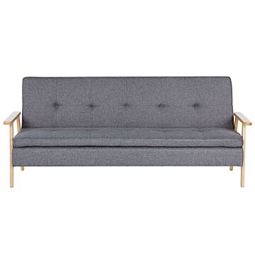 Sofa Bed Grey Fabric Upholstered 3 Seater Click Clack Bed Wooden Frame And Armrests Beliani