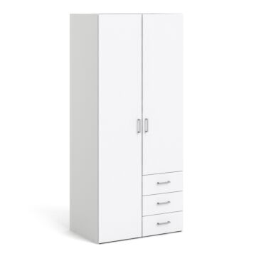 Space Wardrobe With 2 Doors + 3 Drawers White 1750