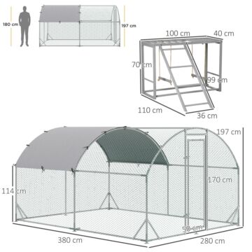 Pawhut Walk In Chicken Run With Chicken Activity Shelf And Cover, 2.8 X 3.8 X 2m