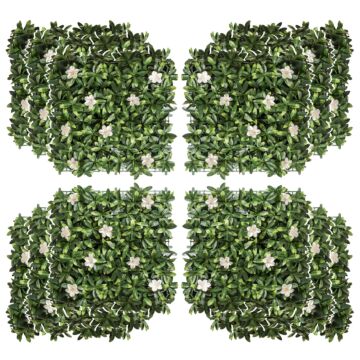 Outsunny 12pcs Artificial Boxwood Wall Panels 20" X 20" Rhododendron Privacy Fence Screen Faux Hedge Greenery Backdrop For Garden Backyard Balcony