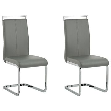 Set Of 2 Dining Chairs Grey Faux Leather Upholstered Seat High Back Cantilever Conference Room Modern Beliani