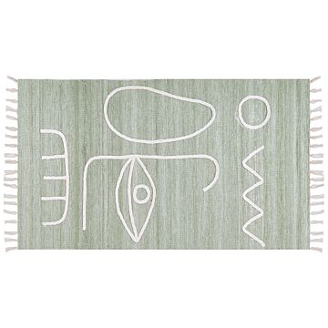 Area Handwoven Rug Light Green Polyester 80 X 150 Cm Rectangle Abstract Pattern With Tassels Rectangular Boho Indoor Outdoor Beliani
