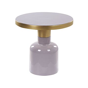 Side Table Purple Brass Iron 45 X 45 X 45 Cm Round Top Oval Shape Coffee End Console Living Room Bedroom Modern Beliani