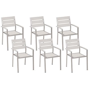 Set Of 6 Garden Dining Chairs White Plastic Wood Slatted Back Aluminium Frame Outdoor Chairs Set Beliani
