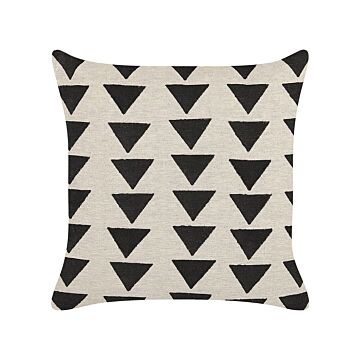 Scatter Cushion Beige And Black Cotton 45 X 45 Cm Triangle Geometric Pattern Handmade Removable Cover With Filling Beliani