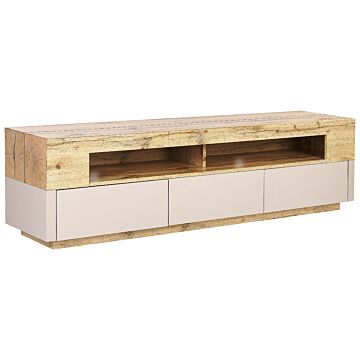 Tv Stand Light Wood And Beige Manufactured Wood 3 Drawers Cable Management Hole Boho Style Sideboard Beliani