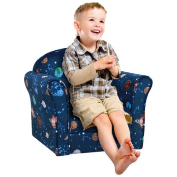 Homcom Kids Planet-themed Armchair, With Non-slip Feet, Wooden Frame - Blue