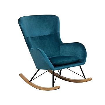 Rocking Chair Sea Blue Velvet Metal Legs Wooden Skates Modern Beliani