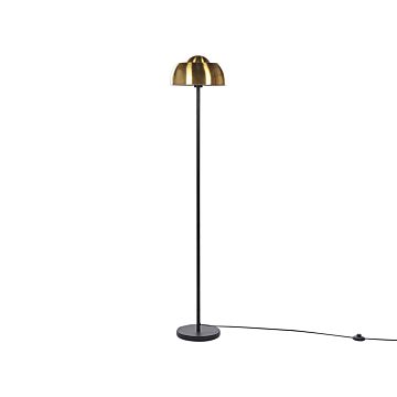 Floor Lamp Gold With Black Metal Round Base Dome Shade Glam Ambient Light Living Room Lightning Beliani
