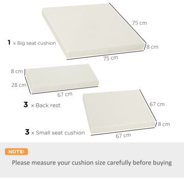 Outsunny Outdoor Cushion Pad Set For Rattan Furniture, 7 Piece Garden Furniture Cushions, Patio Conversation Set Cushions, Lightweight, Cream