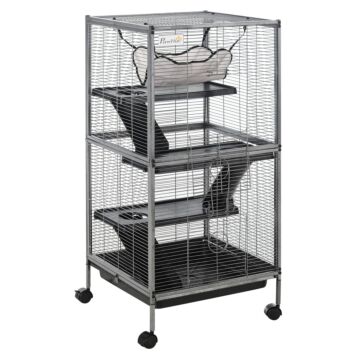 Pawhut Small Animal Cage With Wheels Pet Home For Chinchillas, Ferrets, Kittens , Hammock, 4 Platforms And Removable Tray