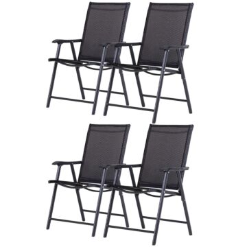 Outsunny Set Of 4 Folding Garden Chairs, Metal Frame Garden Chairs Outdoor Patio Park Dining Seat With Breathable Mesh Seat, Black
