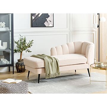 Chaise Lounge Light Beige Boucle Upholstery Black Metal Legs Right Hand Modern Design Living Room Furniture Beliani