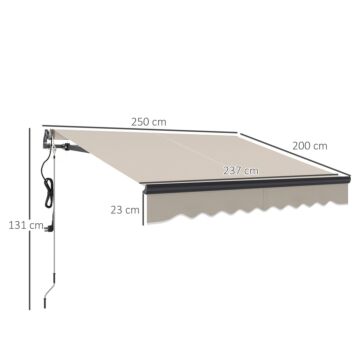Outsunny 2.5 X 2m Electric Awning With Remote Controller, Aluminium Frame Diy Retractable Awning, Uv30+ Sun Shade Canopy For Garden Patio Deck Door Window, Beige