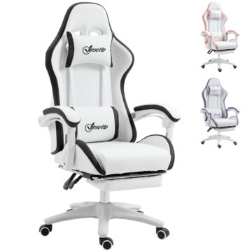 Vinsetto Racing Gaming Chair, Reclining Pu Leather Computer Chair With 360 Degree Swivel Seat, Footrest, Removable Headrest White And Black