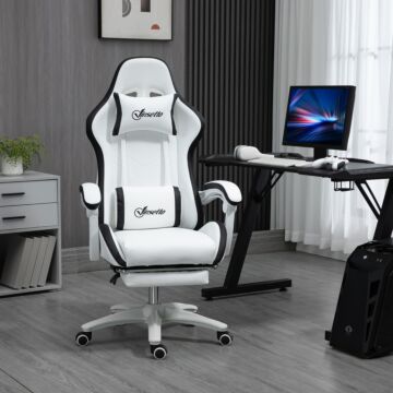 Vinsetto Racing Gaming Chair, Reclining Pu Leather Computer Chair With 360 Degree Swivel Seat, Footrest, Removable Headrest White And Black