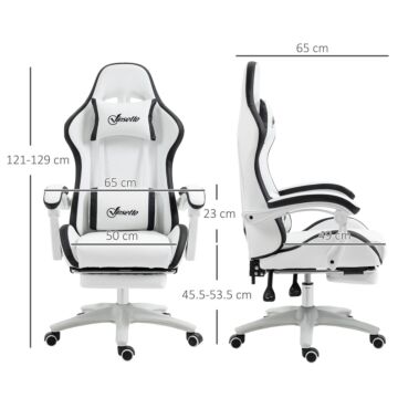 Vinsetto Racing Gaming Chair, Reclining Pu Leather Computer Chair With 360 Degree Swivel Seat, Footrest, Removable Headrest White And Black