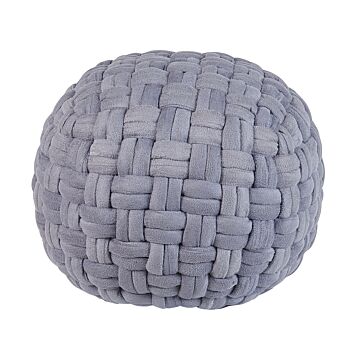 Pouffe Light Grey Cotton Basket Weave Handmade Round 45 X 35 Cm Eps Filling Footstool Ottoman Beliani