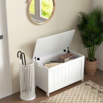 Homcom Storage Chest, Modern Storage Trunk With 2 Safety Hinges And Cut-out Handles, Wooden Toy Box, 76 X 40 X 48 Cm, White