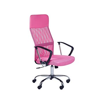 Executive Office Chair Pink Mesh And Faux Leather Gas Lift Height Adjustable Full Swivel And Tilt Beliani