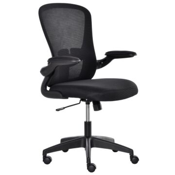 Vinsetto Mesh Office Chair Swivel Task Desk Chair For Home With Lumbar Back Support, Adjustable Height, Flip-up Arm, Black